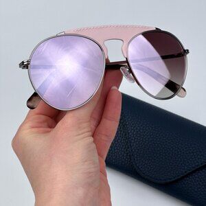 Loewe Women BRAND NEW Sunglasses LW40005U 14U Pink Leather Bordeaux Mirror Pilot